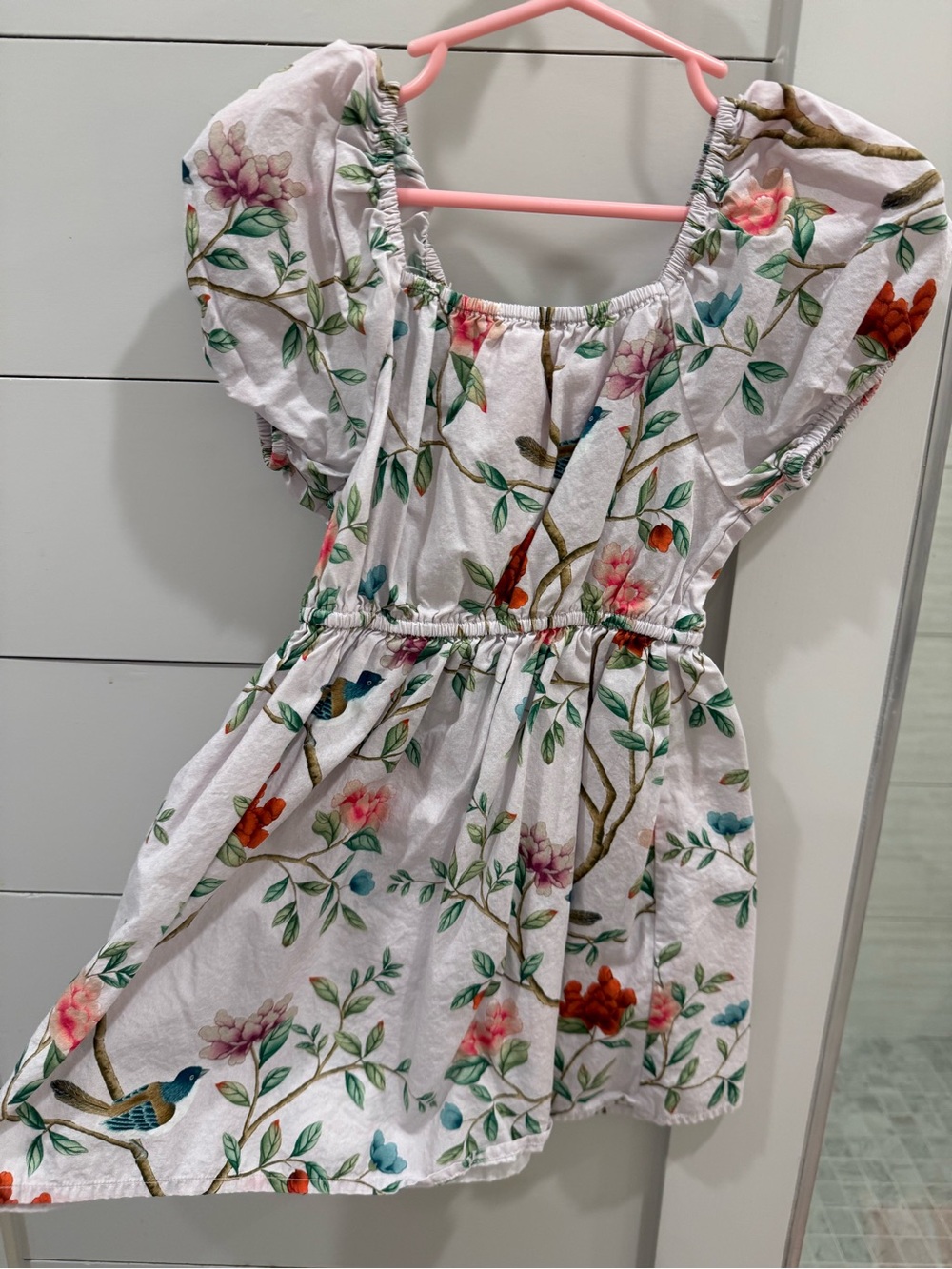 Hill House White Floral & Bird Print Cotton Dress